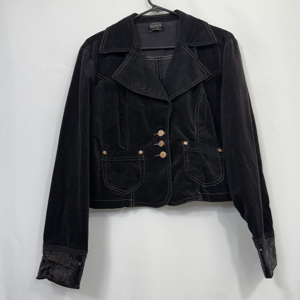 Vtg Y2K Fubu Jacket 1X Faux‎ Suede Crop Sequin Whimsigoth Grunge 90s